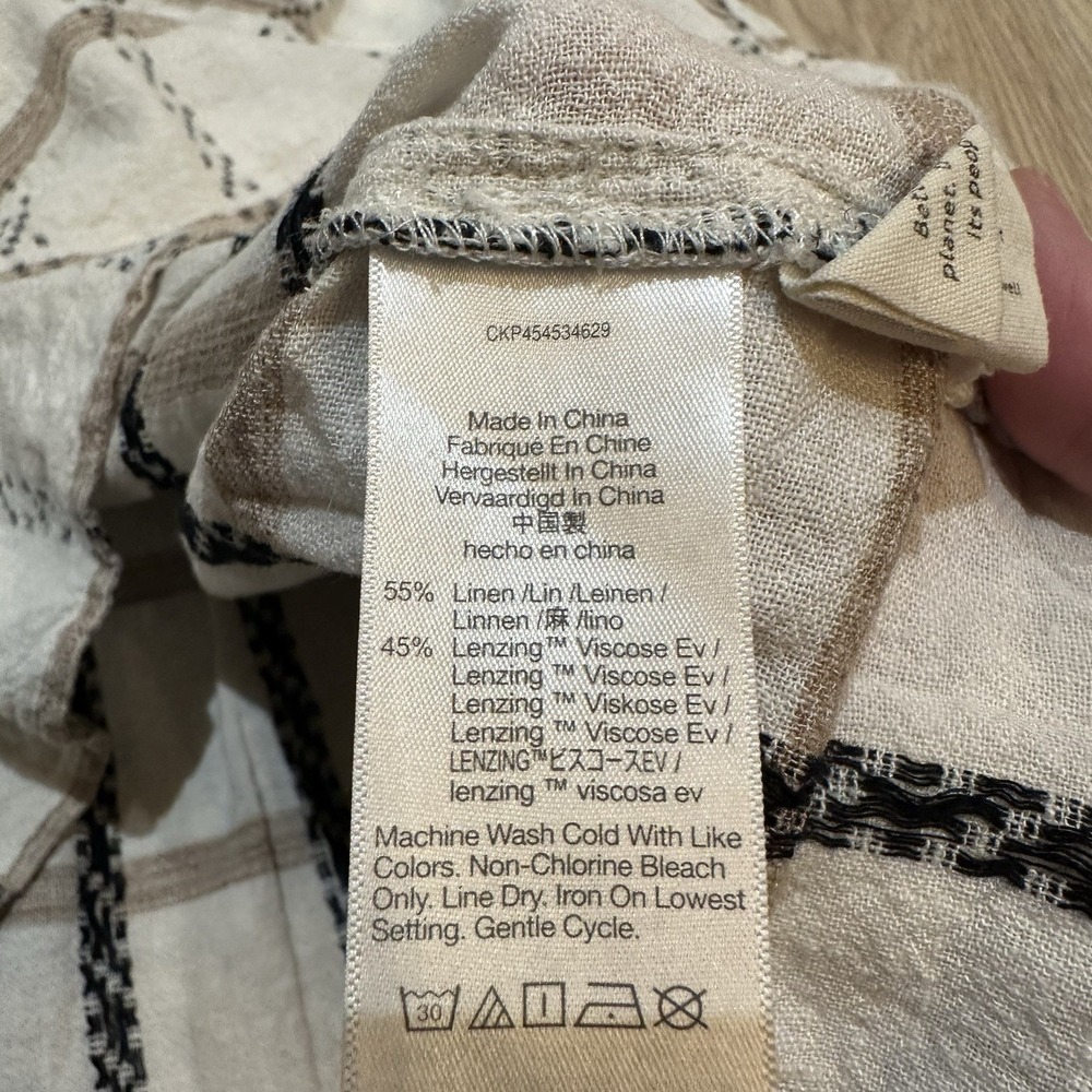Madewell Lakeline Popover Short Sleeve Shirt Cream Plaid Boxy Linen Blend Size S - Picture 8 of 9
